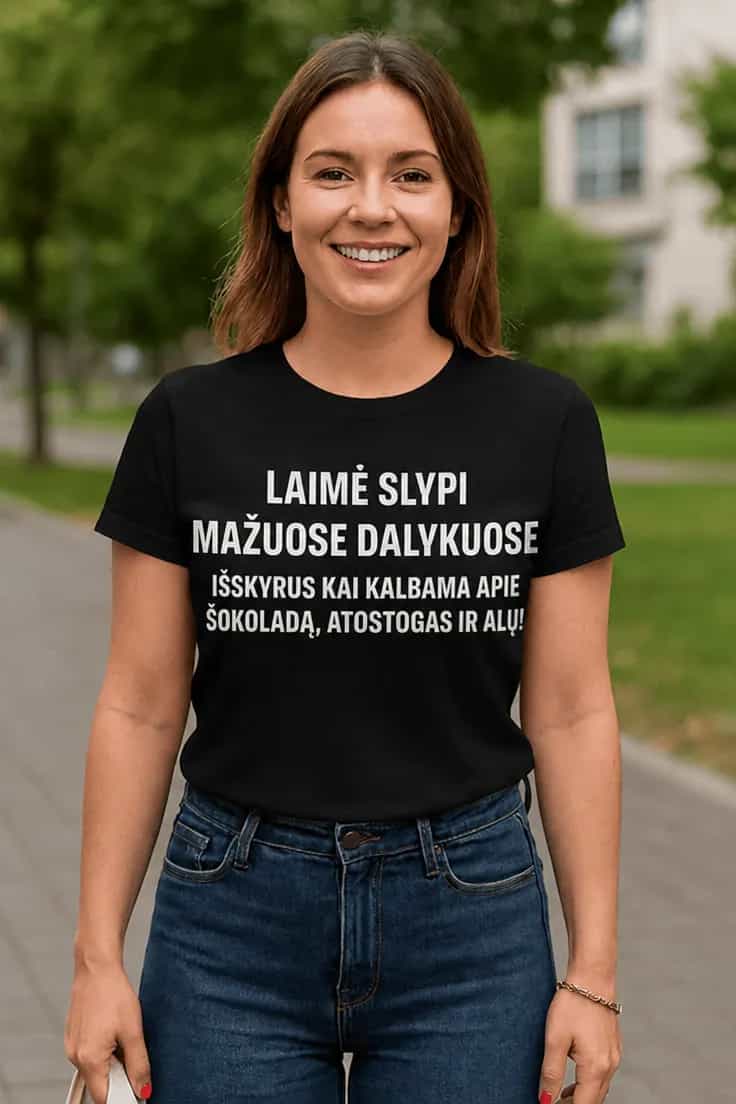 Juokingi marškinėliai Laimė mažuose dalykuose