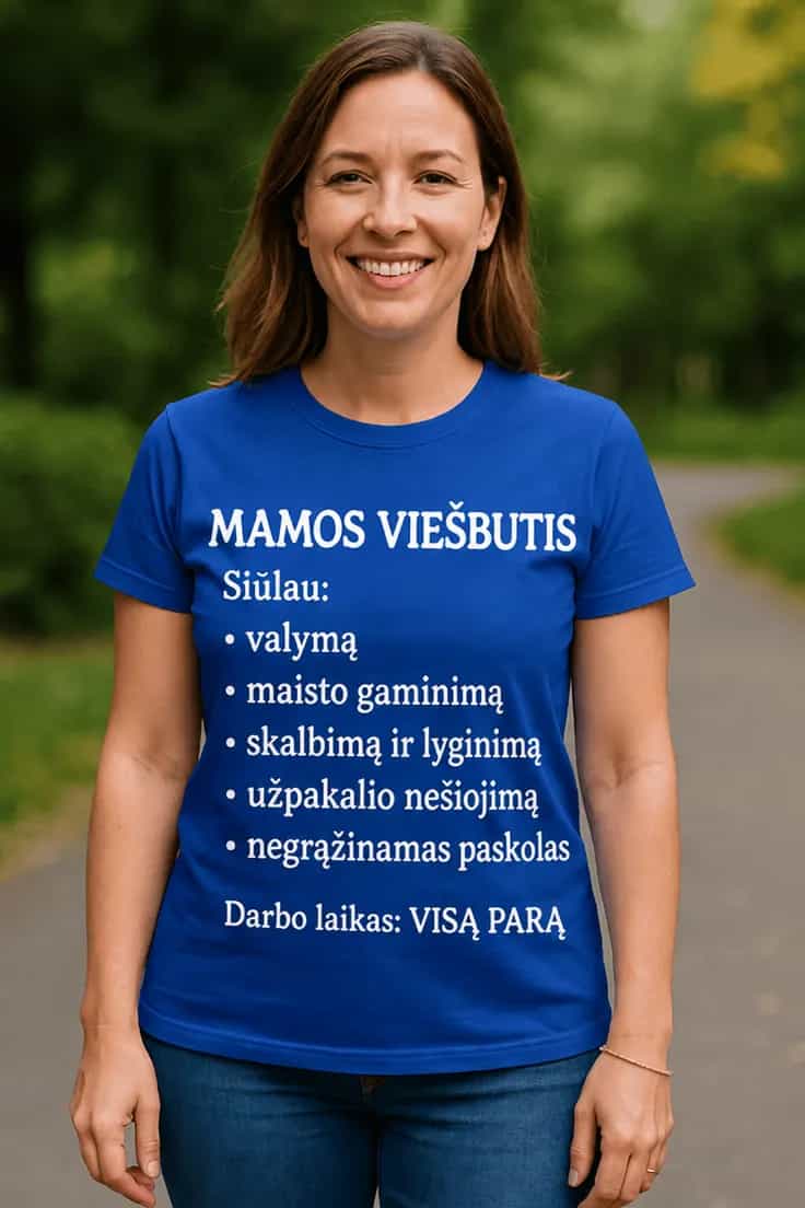 Juokingi marškinėliai Mamos viešbutis – DTF spauda