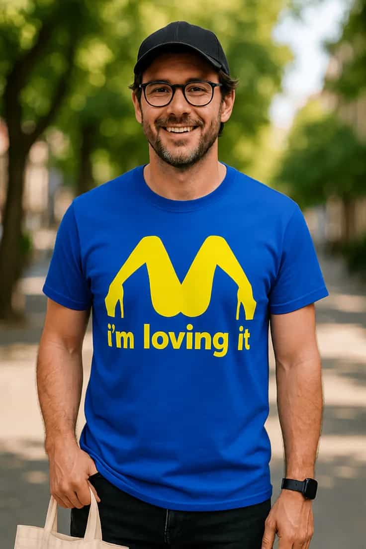 Juokingi marškinėliai Man tai patinka – M i'm loving it
