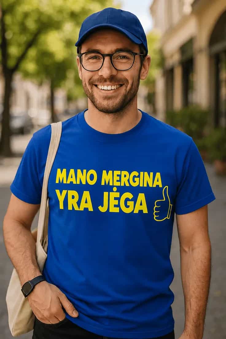 Juokingi marškinėliai Mano mergina jėga