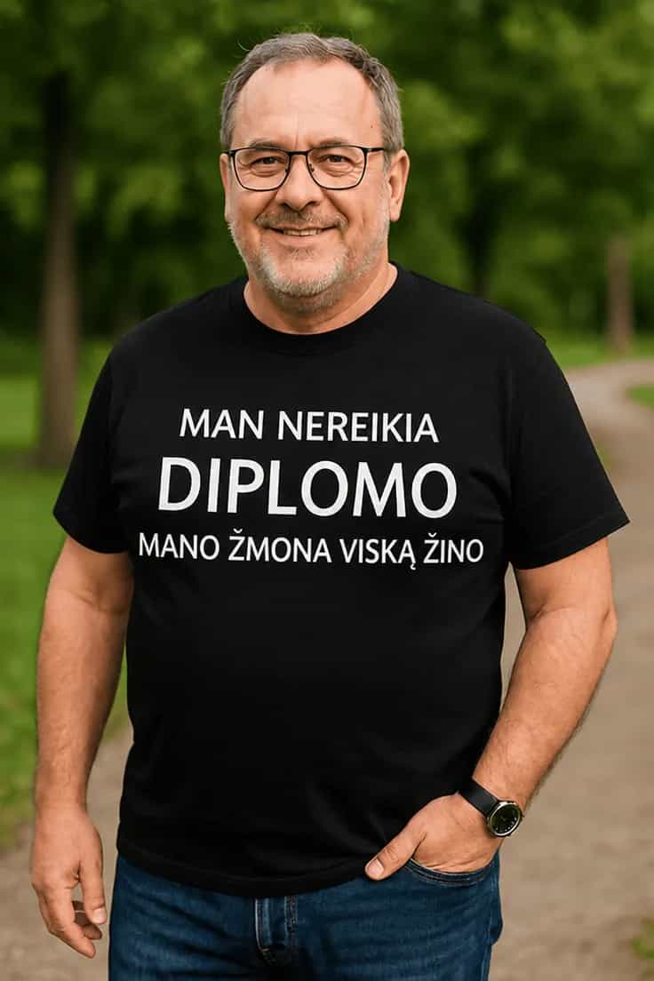 Žmona viską žino – juokingi marškinėliai vyrui