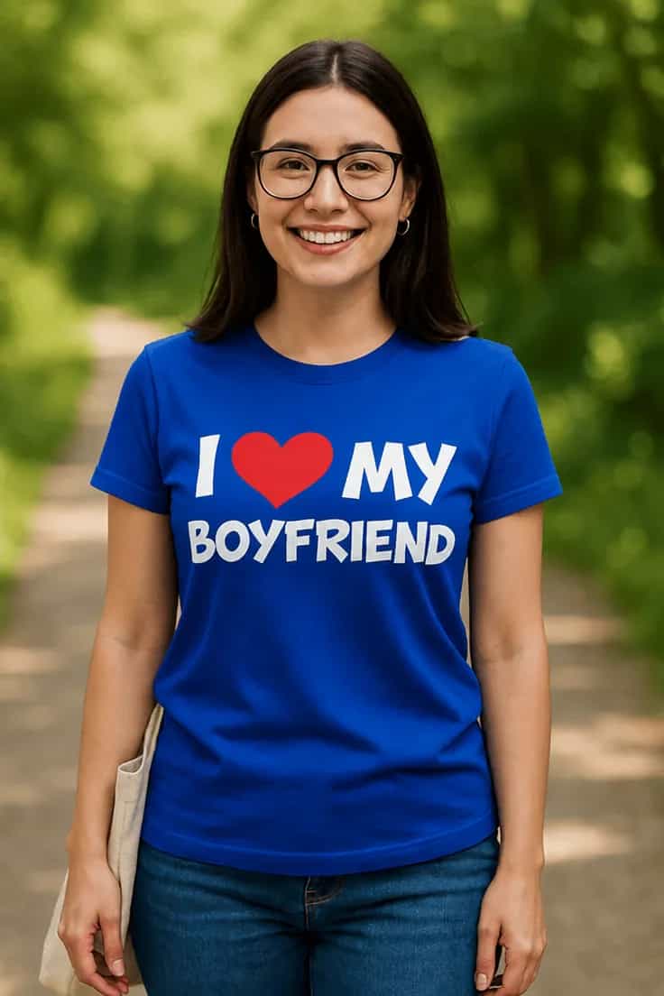 Juokingi marškinėliai Myliu savo vaikiną I♥MY BOYFRIEND