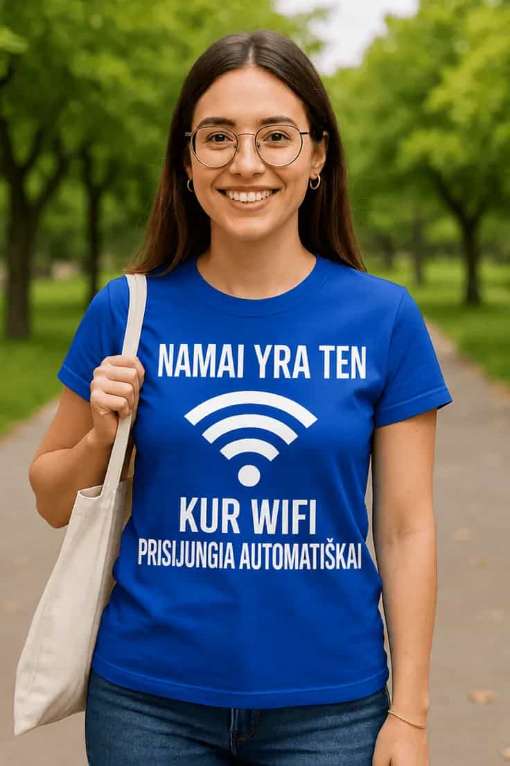 Juokingi marškinėliai Namai su wifi – NAMAI YRA TEN