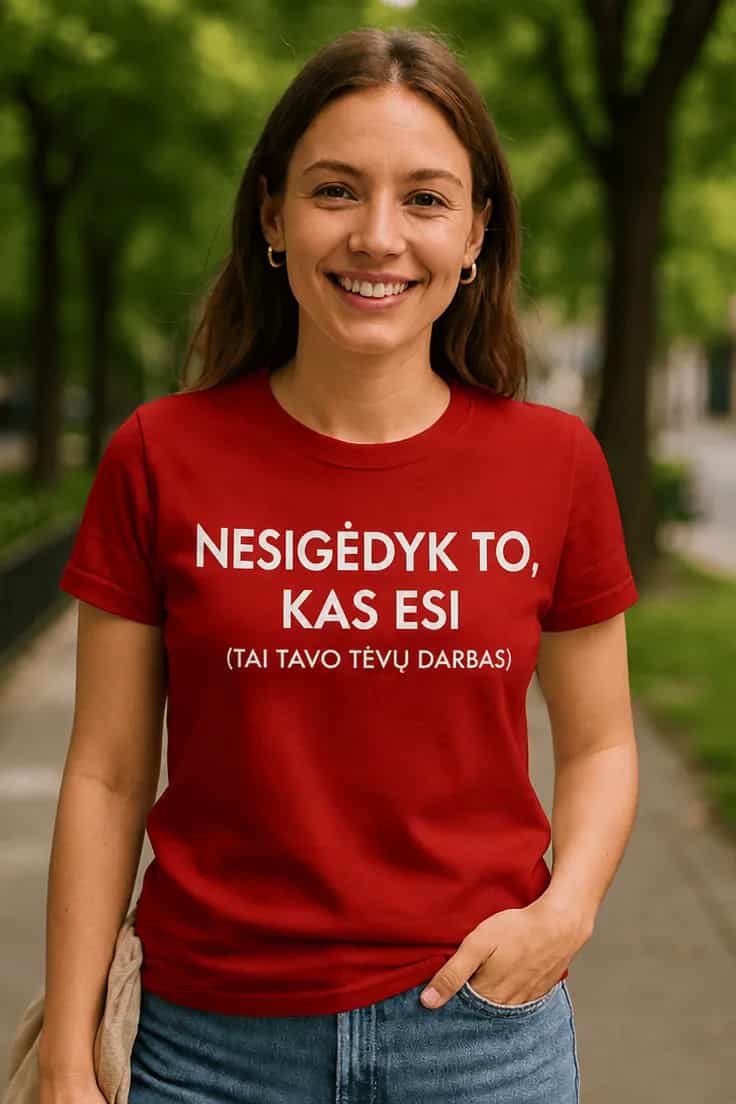 Juokingi marškinėliai Nesigėdyk savęs – NESIGĖDYK