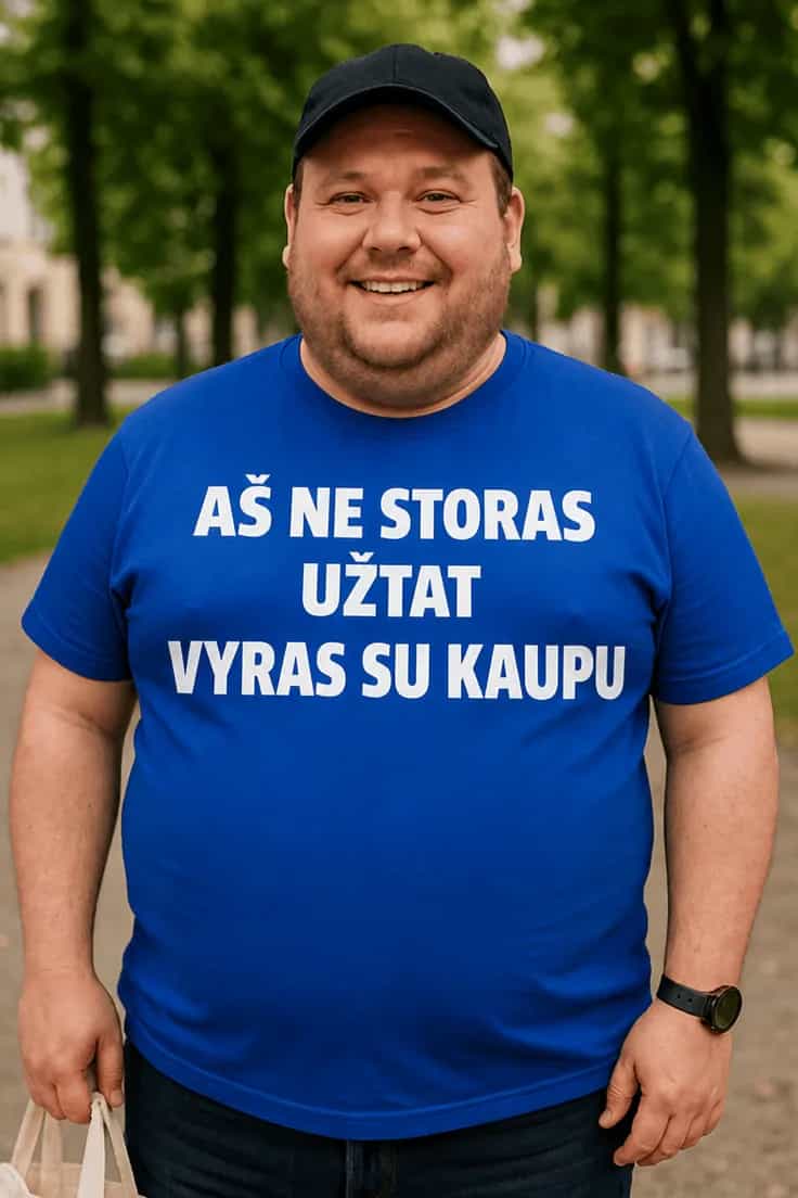 Juokingi marškinėliai Nesu storas su kaupu