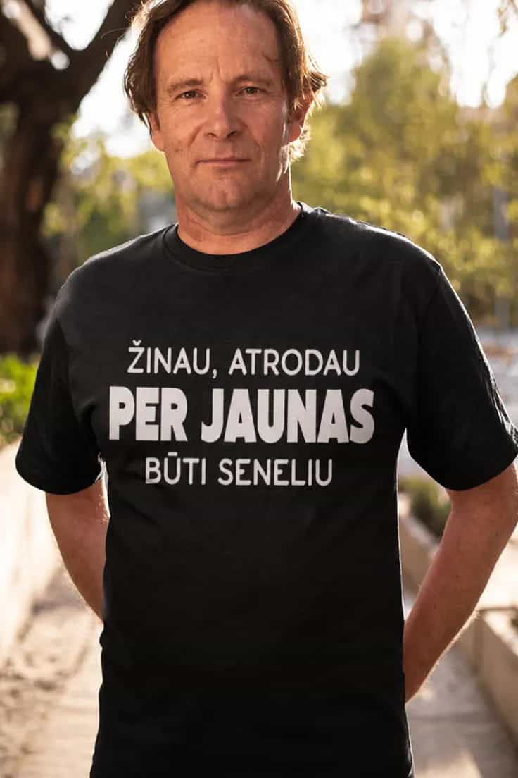 Juokingi marškinėliai Per jaunas būti seneliu