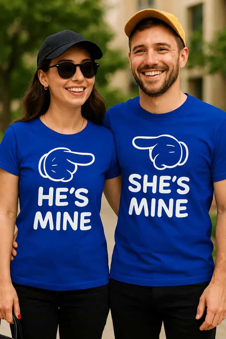 Juokingi marškinėliai porai – HE'S MINE SHE'S MINE