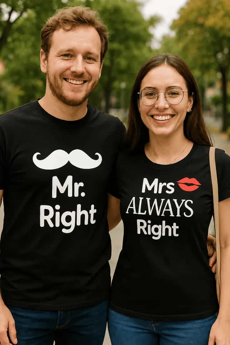 Juokingi marškinėliai Porai visada teisi Mr. Mrs