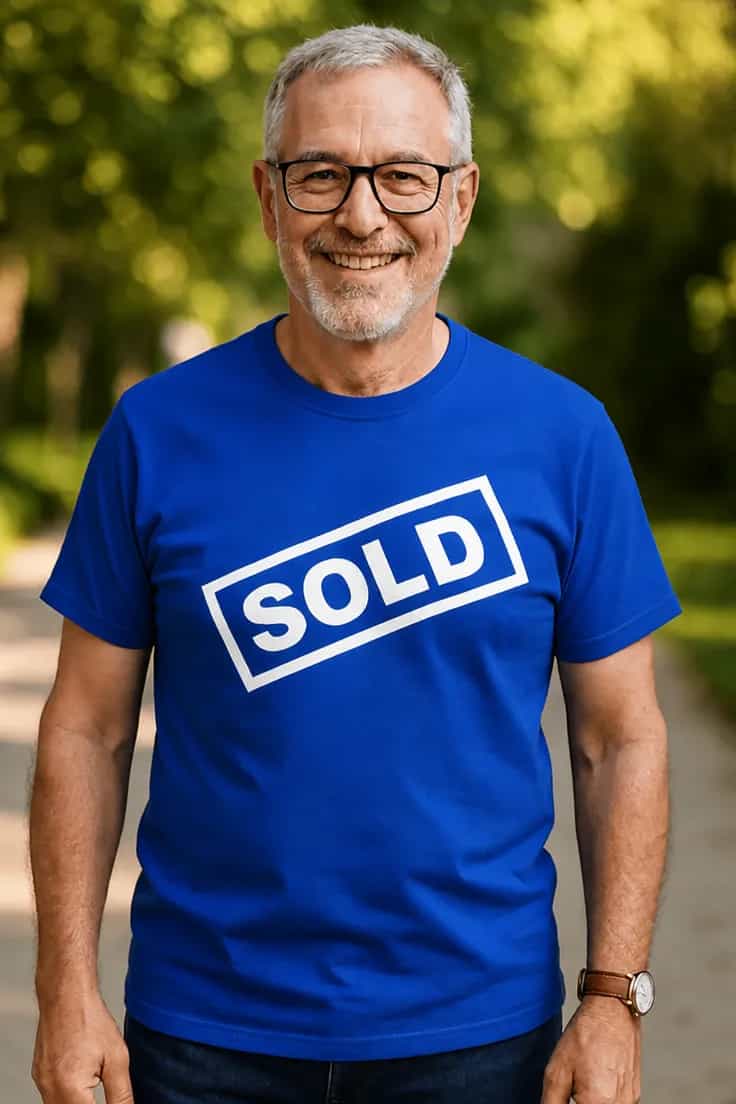 Juokingi marškinėliai Sold užrašas – SOLD