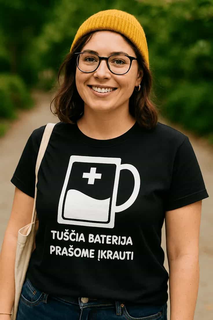 Juokingi marškinėliai Tuščia baterija prašome įkrauti