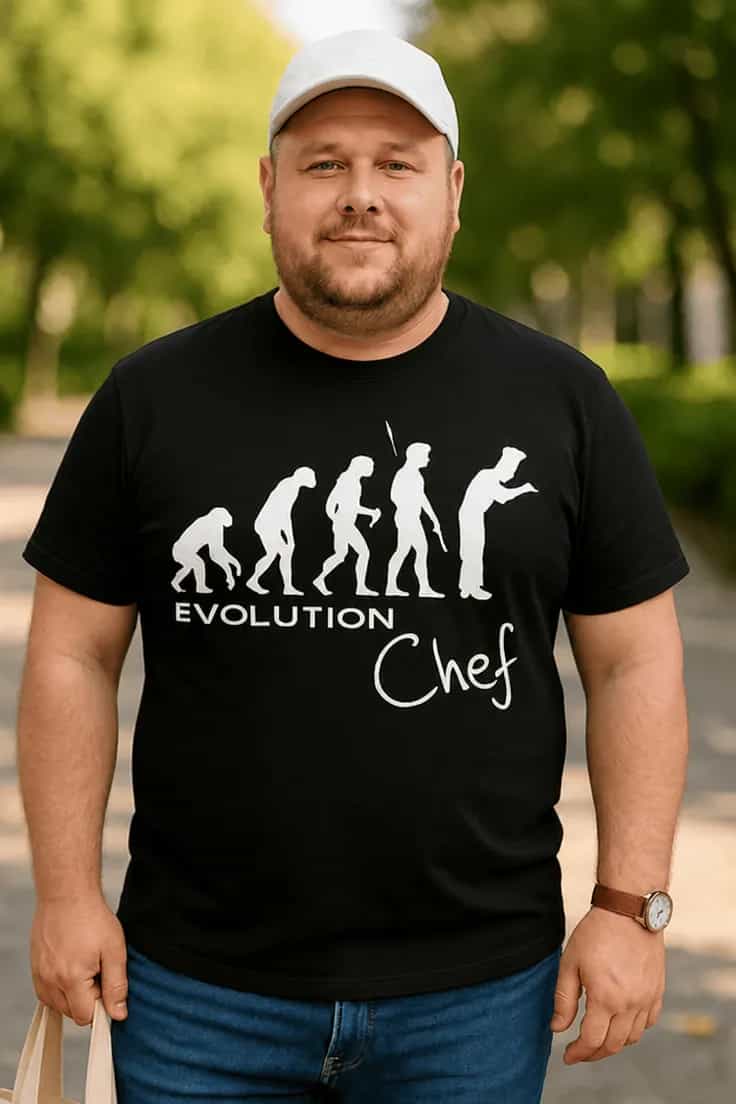 Juokingi marškinėliai Virėjo evoliucija – EVOLUTION Chef