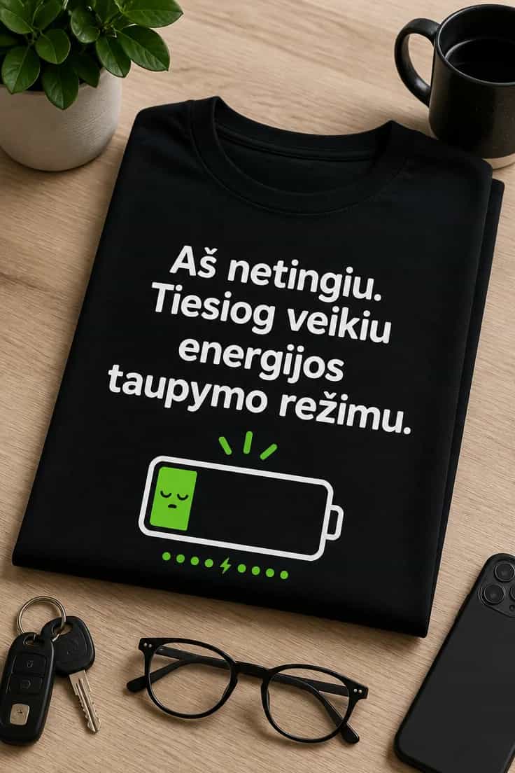Marškinėliai Aš netingiu, tiesiog taupau energiją