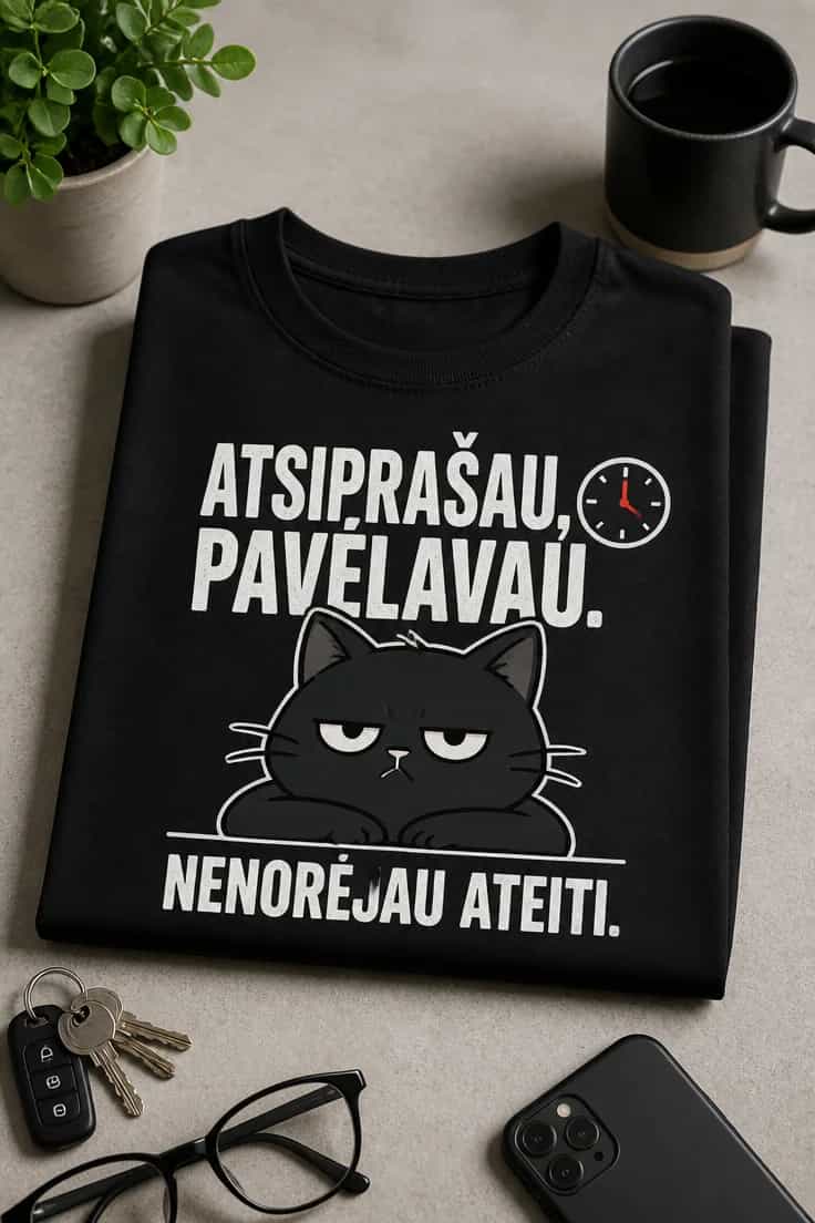 Marškinėliai Atsiprašau, pavėlavau. Nenorėjau ateiti
