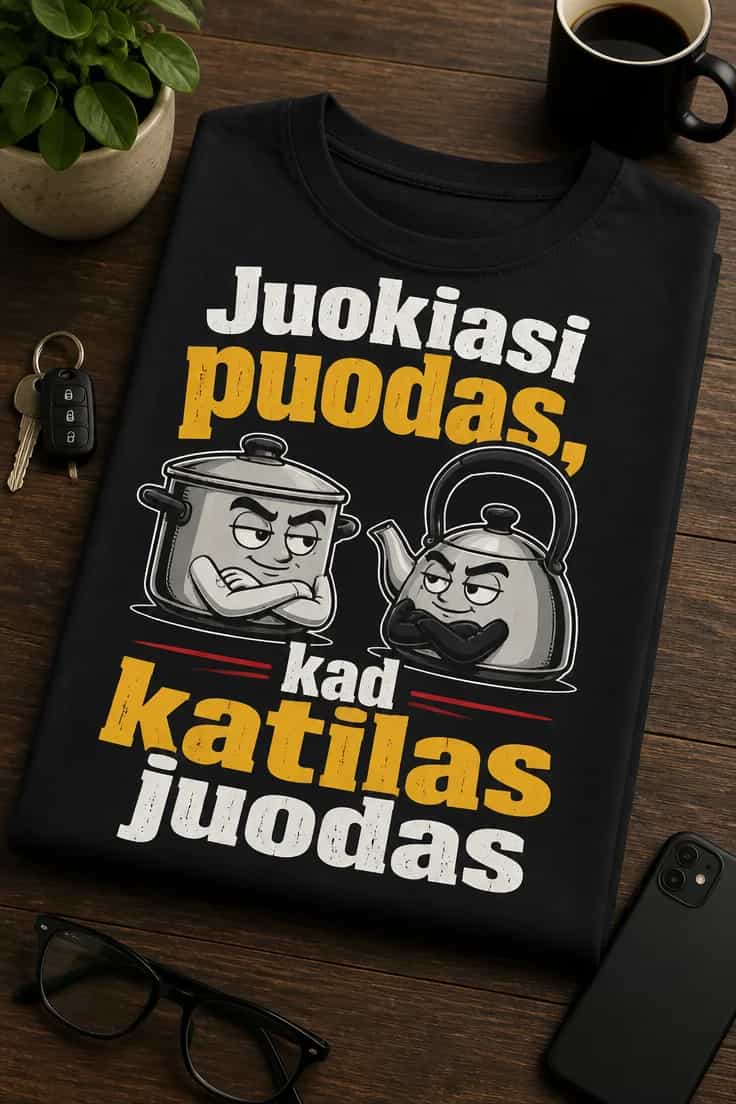 Juokingi marškinėliai „Juokiasi puodas“