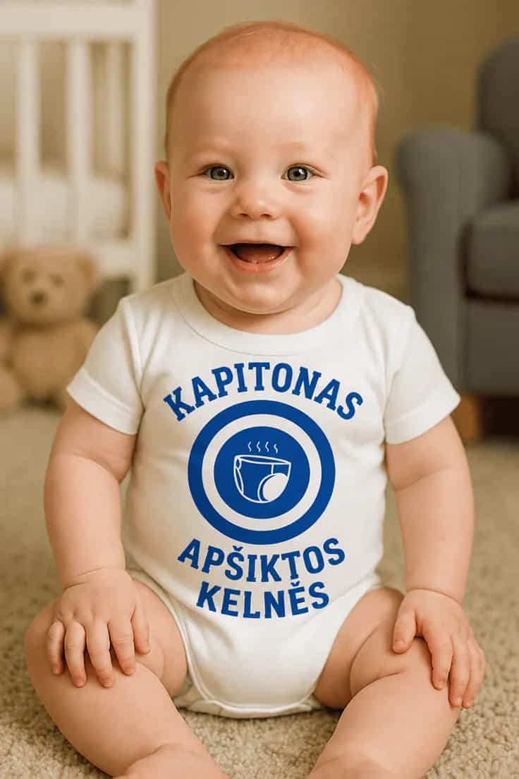 Kūdikio bodi kapitonas apšiktos kelnės
