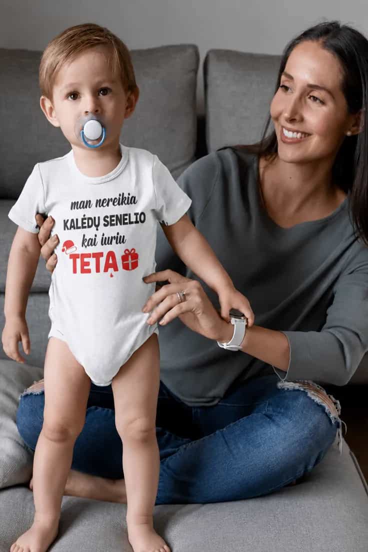 Kūdikio bodi Nereikia Kalėdų senelio su pasirinktu vardu