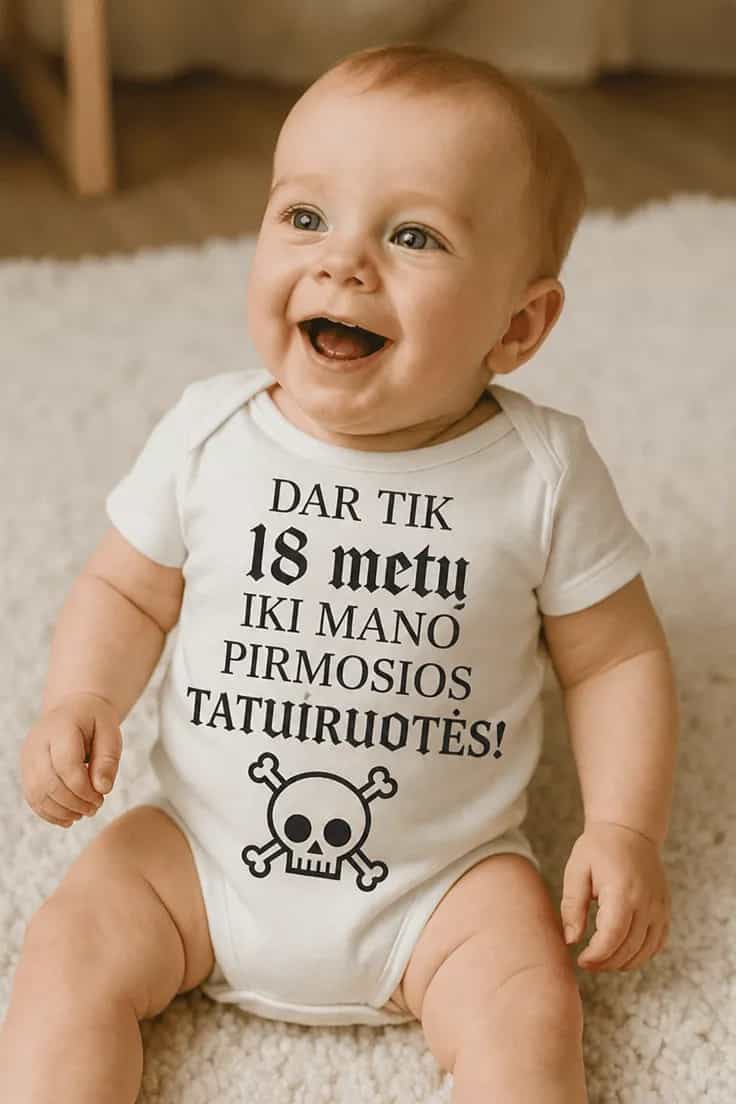 Kūdikio bodi Pirma tatuiruotė – DAR TIK 18 metų