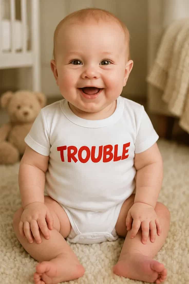 Kūdikio bodi Trouble užrašas – TROUBLE