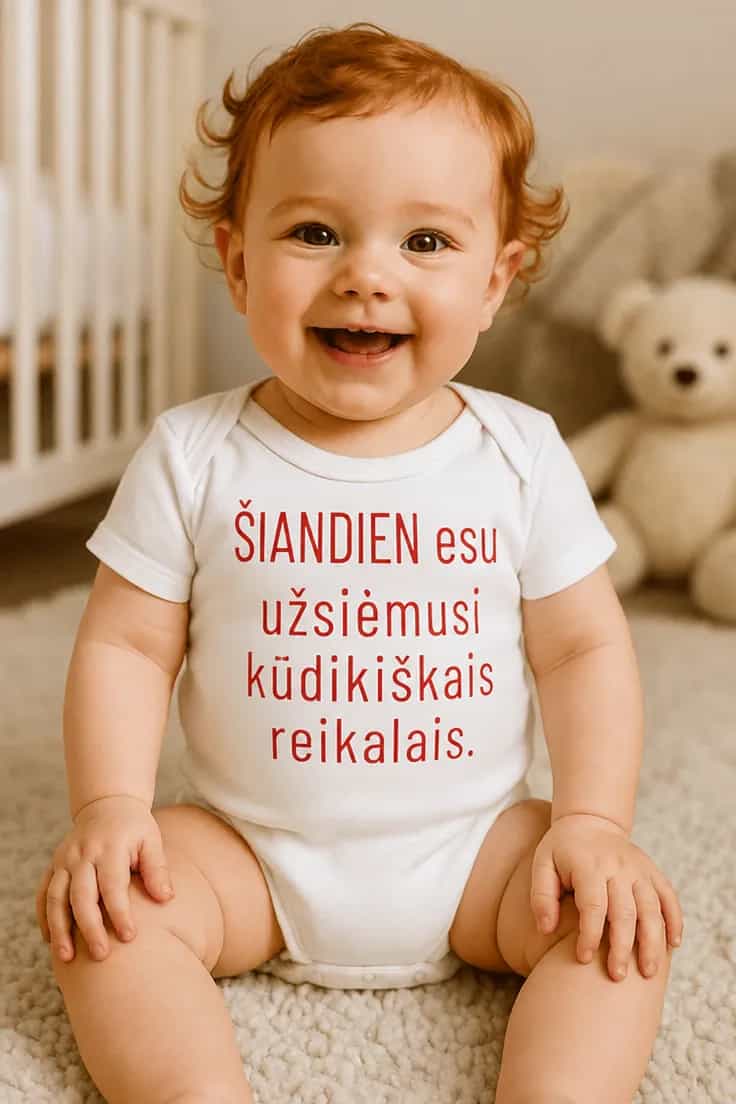 Kūdikio bodi Užsiėmusi kūdikiškais reikalais