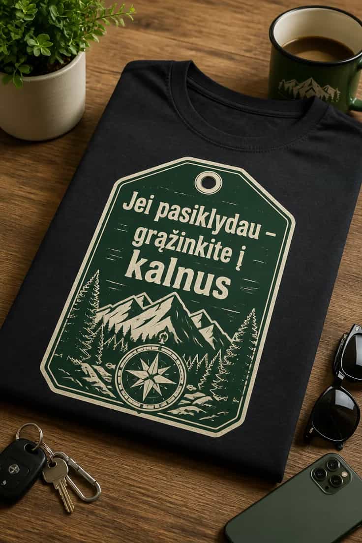 Kalnų marškinėliai – Jei pasiklydau – grąžinkite į kalnus