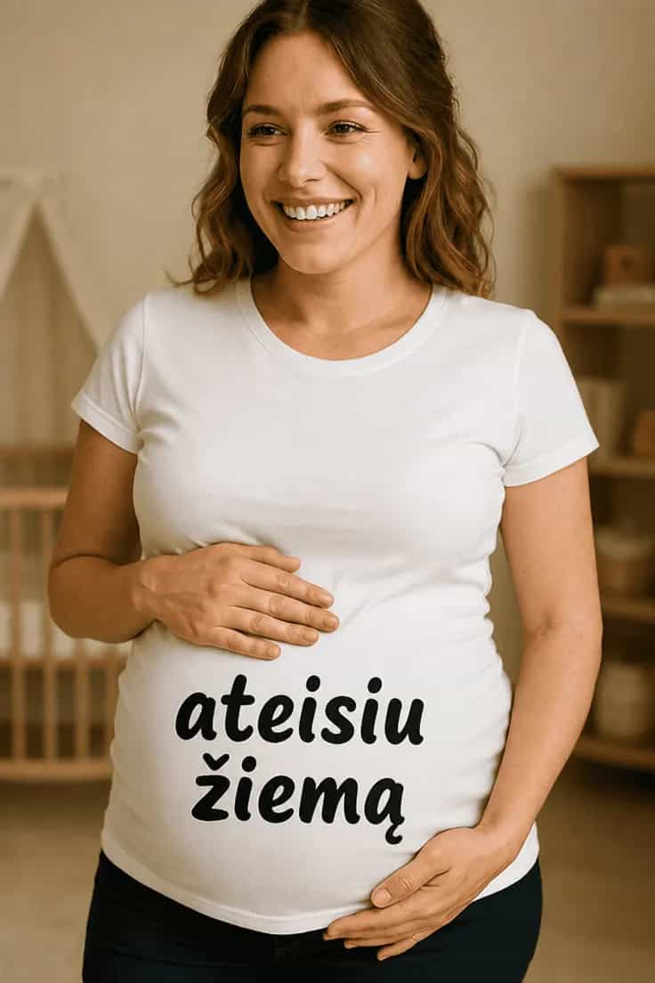 Marškinėliai nėščiajai Ateisiu žiemą