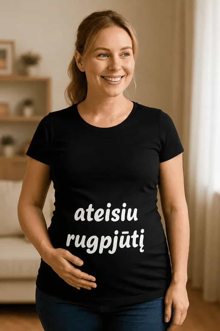 Marškinėliai nėščiajai Ateisiu rugpjūtį