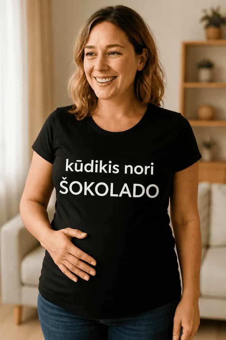 Marškinėliai nėščiajai Kūdikis nori šokolado