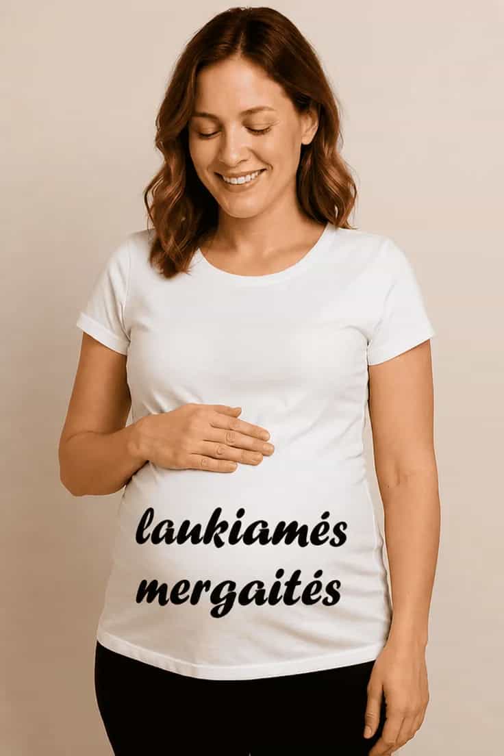 Marškinėliai nėščiajai Laukiamės mergaitės
