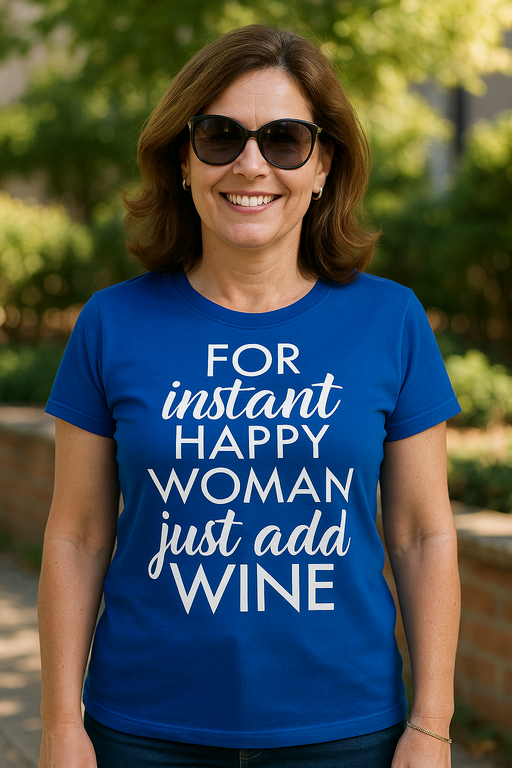 FOR instant HAPPY WOMAN just add WINE - Marškinėliai