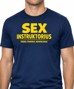 Juokingi marškinėliai „SEX instruktorius – pirma pamoka nemokamai“