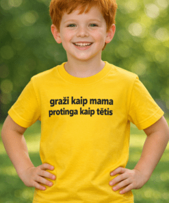 Juokingi vaikiški marškinėliai „Graži kaip mama, protinga kaip tėtis“