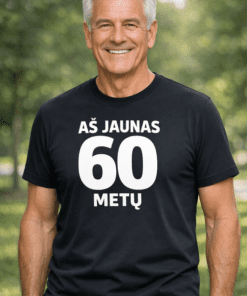 Juokingi marškinėliai AŠ JAUNAS 60 METŲ