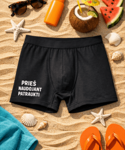 Vyriški boxer tipo apatiniai „PRIEŠ NAUDOJANT PATRAUKTI“
