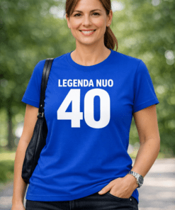 Juokingi moteriški marškinėliai „LEGENDA NUO 40“ (mėlyni)