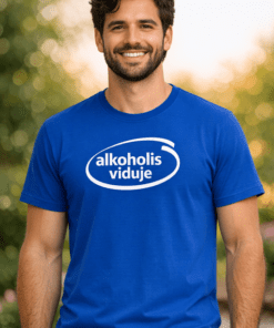 Juokingi marškinėliai „Alkoholis viduje“