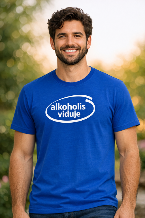 Juokingi marškinėliai „Alkoholis viduje“