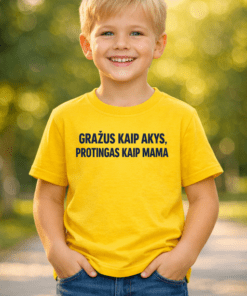 Juokingi vaikiški marškinėliai: gražus kaip tėtis, protingas kaip mama